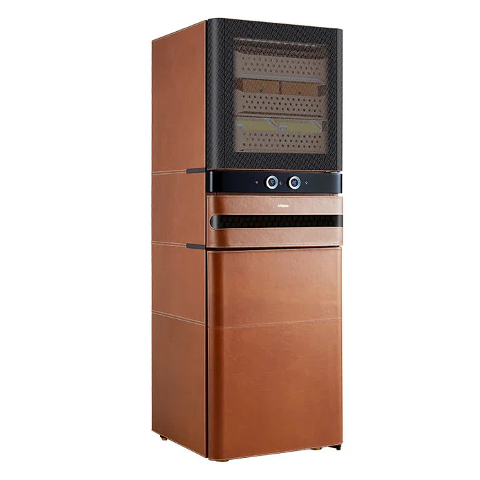 brown wooden humidor box with app and digital controls
