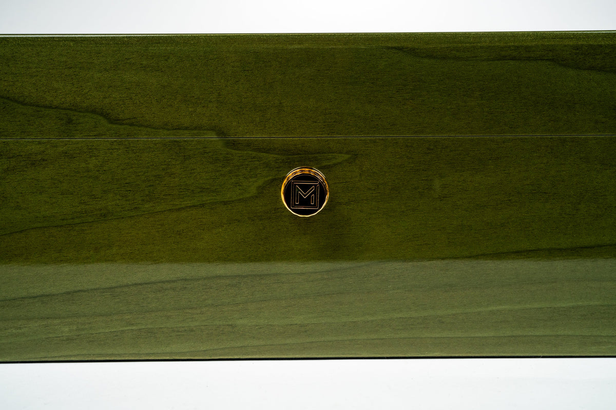 Maccarrone® World Map Camouflage Humidor front with M gold button on the front