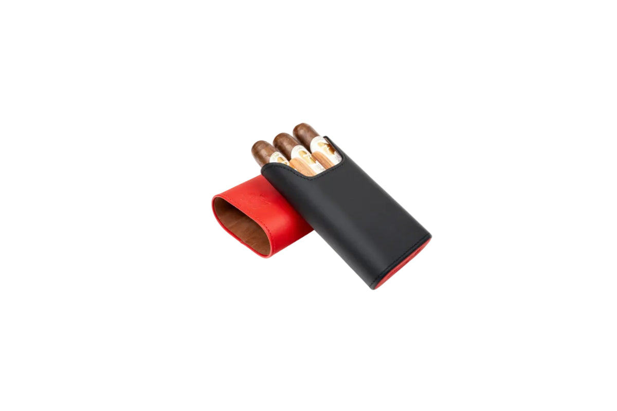 Brizard & Co – “Show Band” 3 Cigar Case – Racing Black Bottom & Red Top