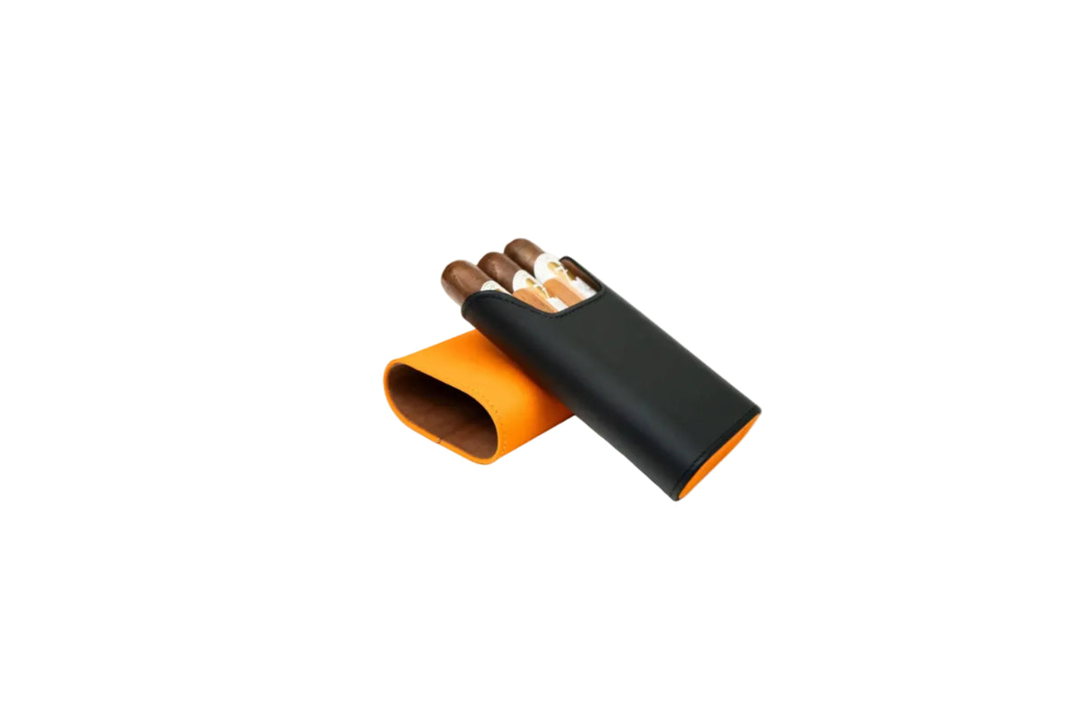 Brizard & Co – “Show Band” 3 Cigar Case – Racing Black Bottom & Orange Top – Racing Black & Orange Collection