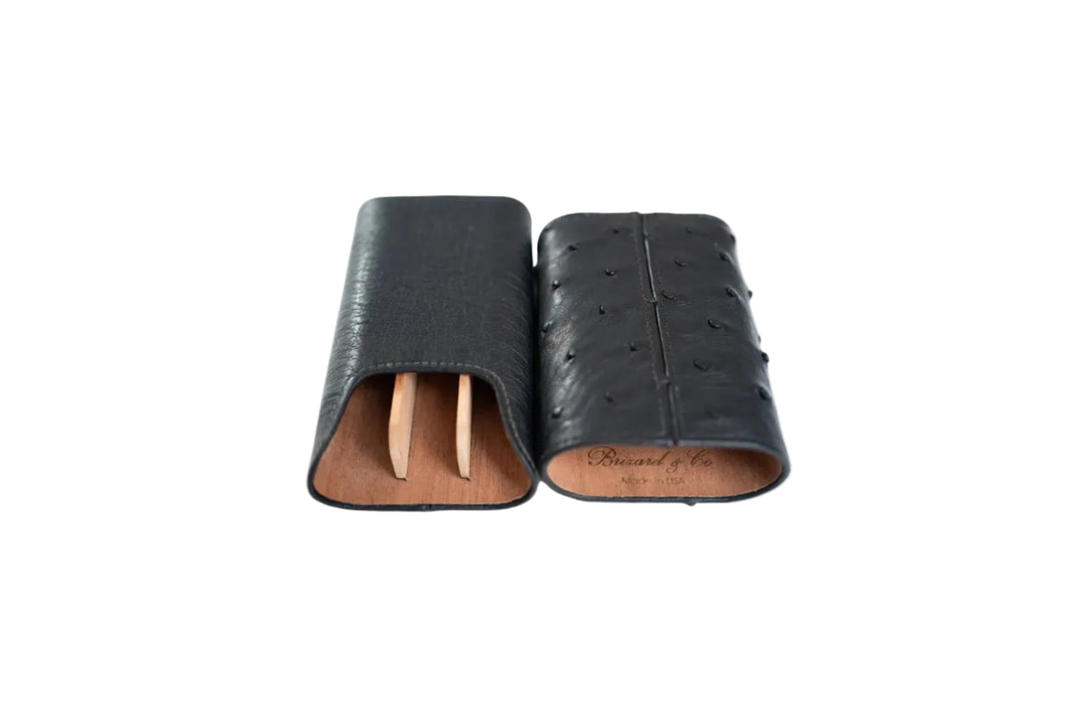 Brizard and co black leather cigar travel case that holds 3 cigars