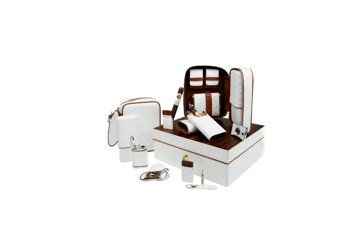 Brizard and Co. Havana Traveler Genuine Ostrich White & Tan Leather