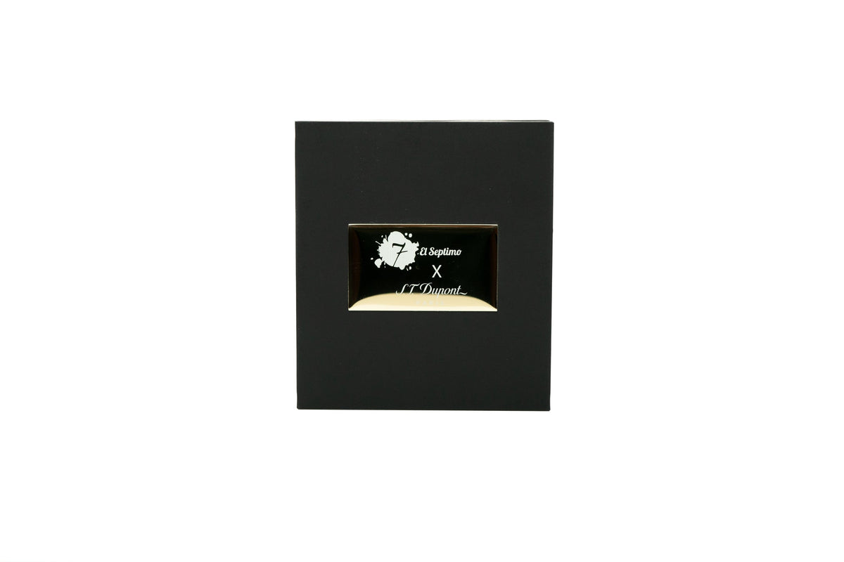 Image of black cigar box with El Septimo X ST Dupont logo with gold and white letters