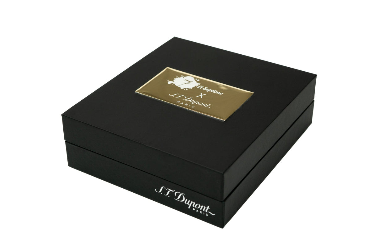 Luxury black cigar box El Septimo and ST Dupont gold logo on the front