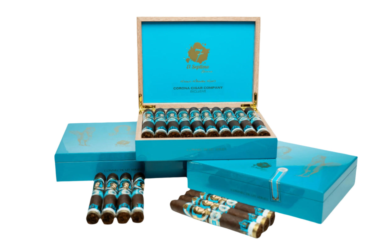 Three light blue and gold corona cigar boxes.