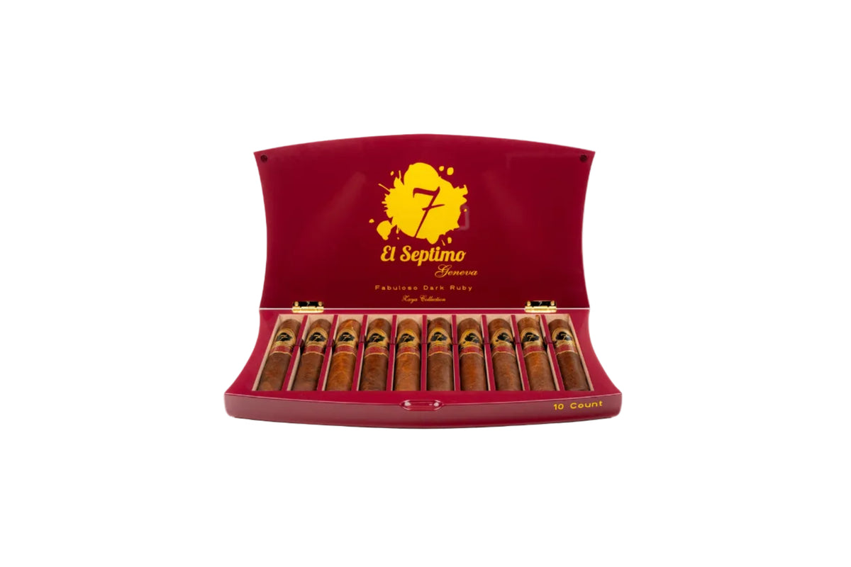 10 count of el septimo fabuloso dark ruby premium cigar in a ruby and gold box