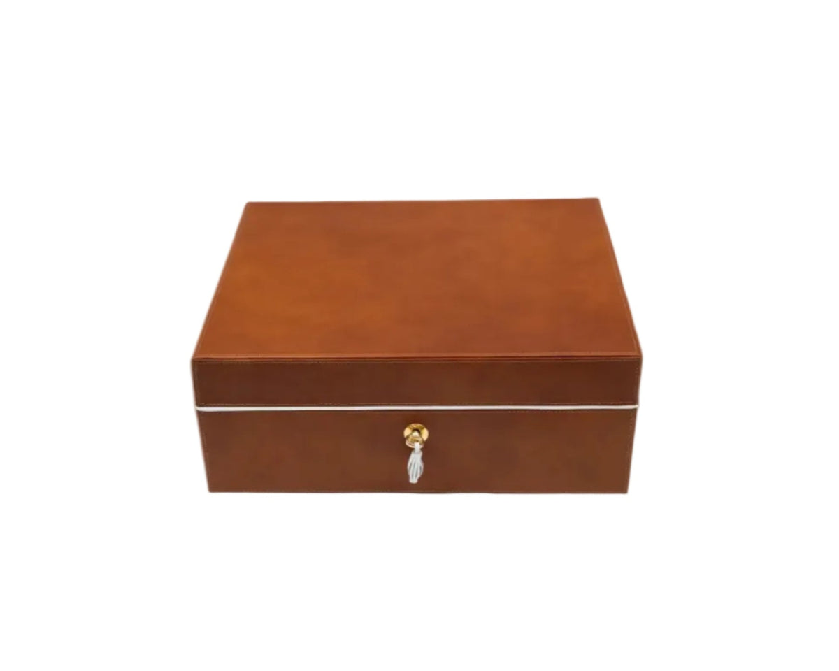 Brizard & Co – “Airflow” Cigar Humidor (30/40 Count) - Whisky Calf Leather & White Collection