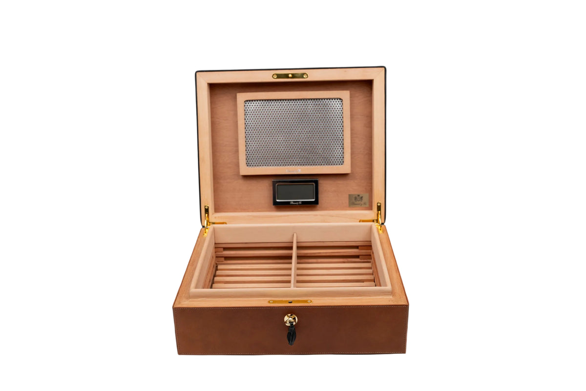 Brizard & Co – “Airflow” Cigar Humidor (30/40 Count) - Whisky Calf Leather & Black Collection