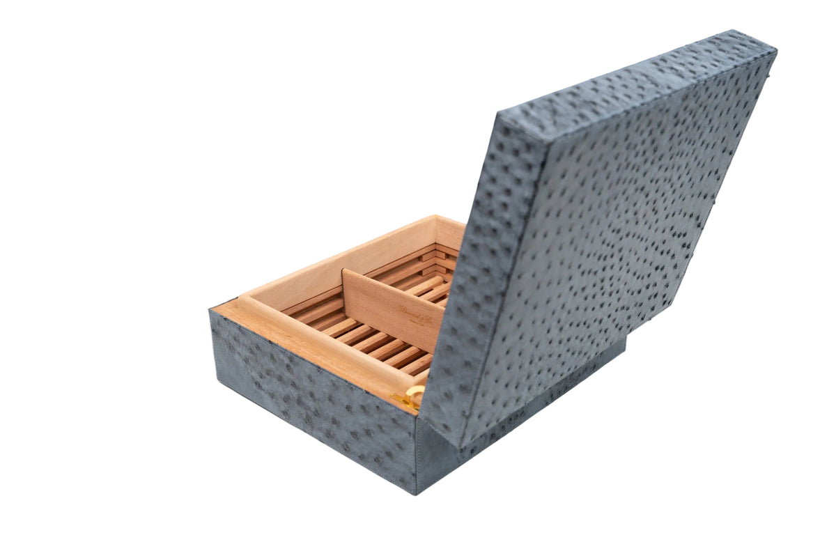 Brizard & Co - "Airflow" Cigar Humidor (30/40) - Genuine Ostrich Bruciato Denim