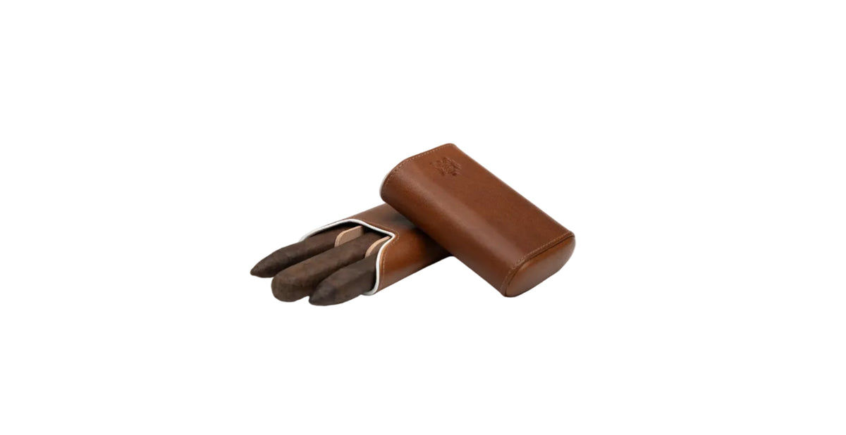 Brizard & Co – Show Band 3 Cigar Case Gordo – Whisky Calf Leather & White