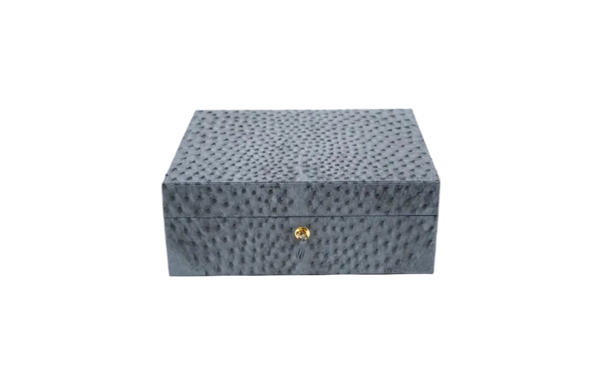 Brizard & Co - "Airflow" Cigar Humidor (30/40) - Genuine Ostrich Bruciato Denim