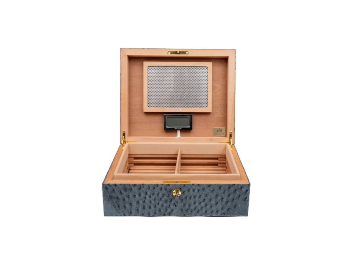 Brizard & Co - "Airflow" Cigar Humidor (30/40) - Genuine Ostrich Bruciato Denim
