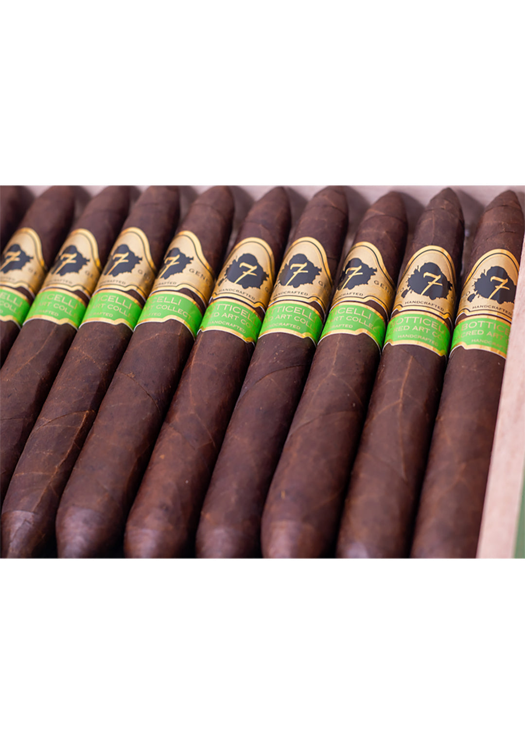 close up of 10 El Septimo Botticelli cigars