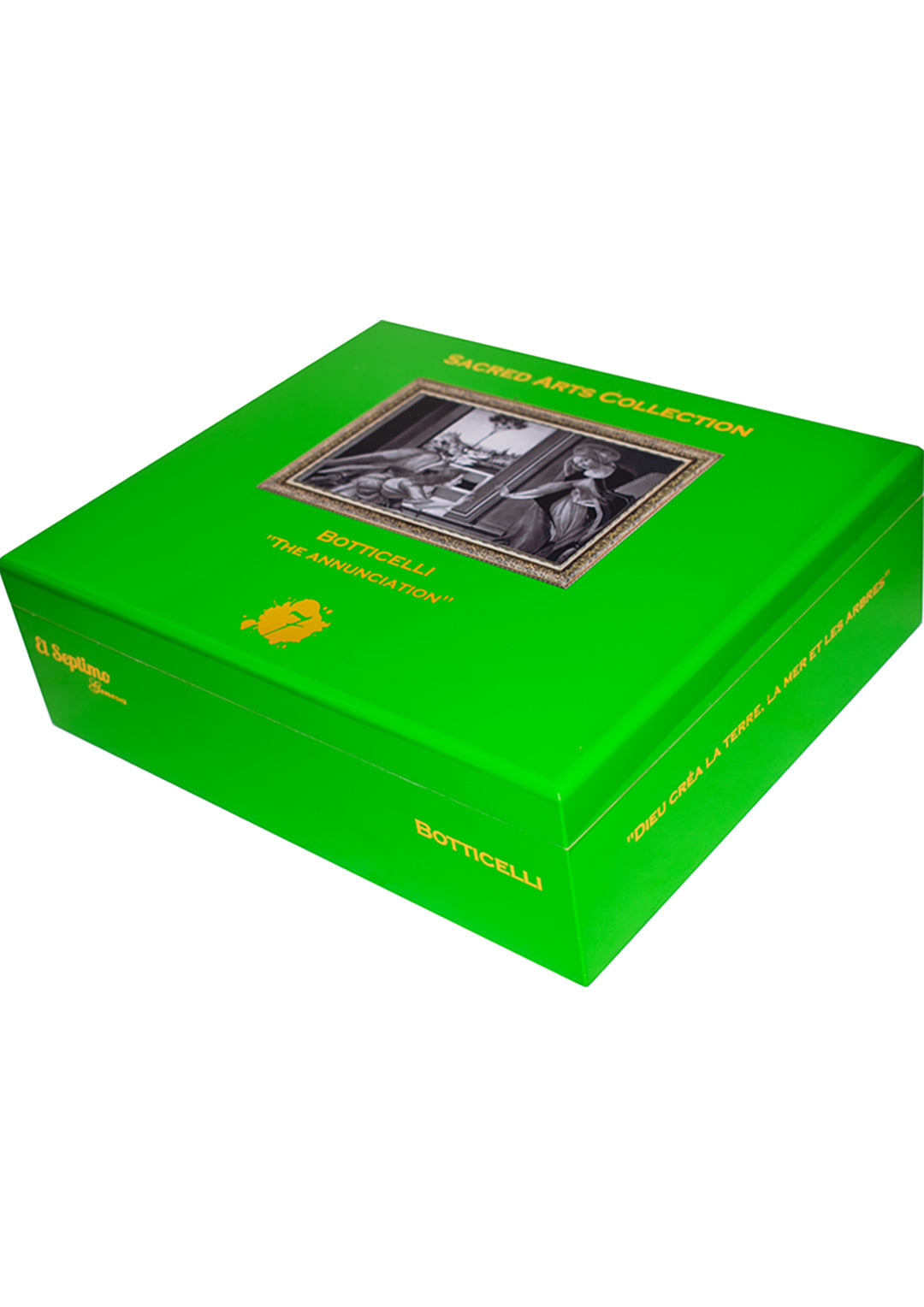 closed green and gold box of el septimo cigars