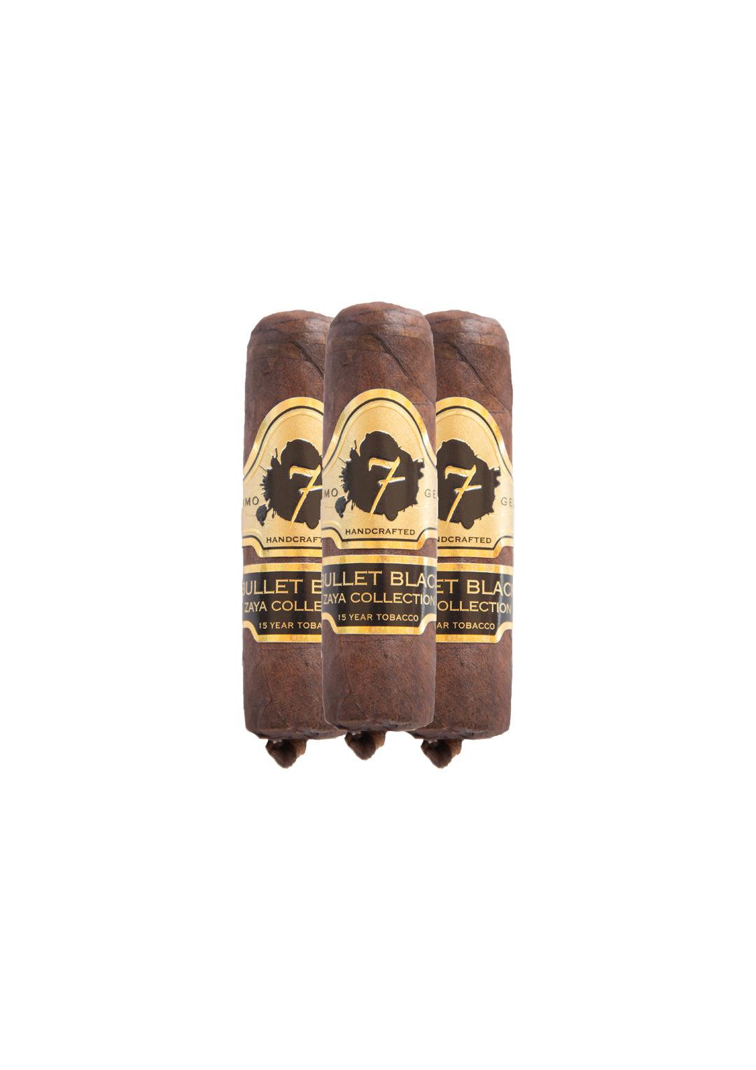 three handcrafted bullet black cigar with gold and black labels