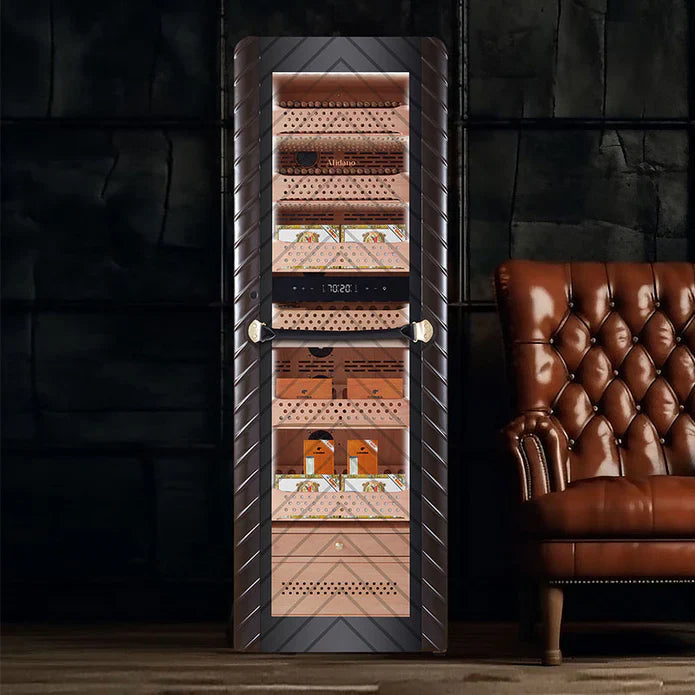 Close-up of Spanish cedar drawers inside Afidano 2500-count cigar humidor