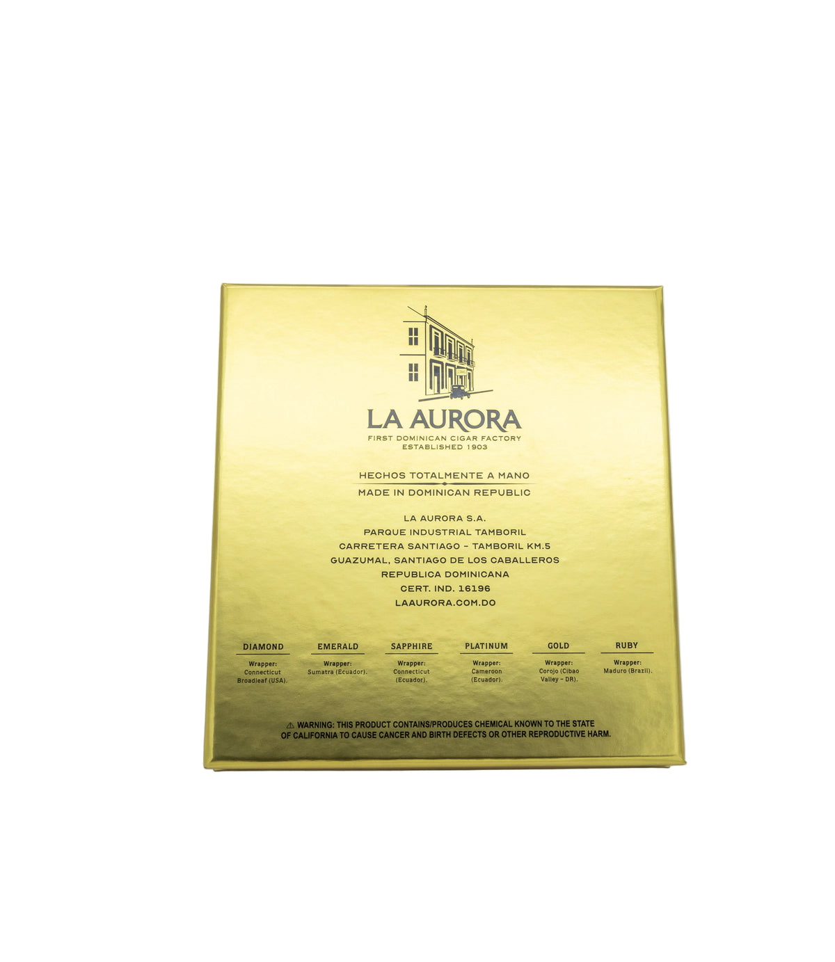 Back of the box of the La Aurora Preferidos Treasure Box cigar sampler