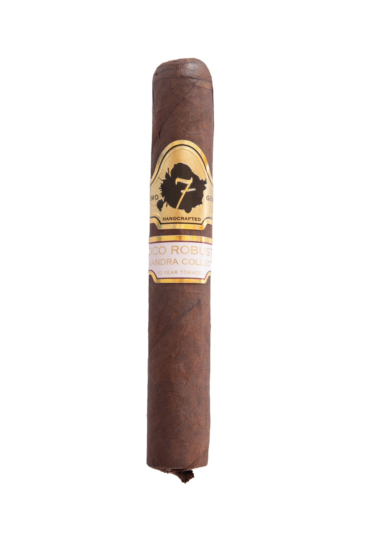 A single cigar with a wrapper that has the brand 'El Septimo' and the word 'Coco' printed on it.