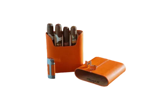 Brizard & Co “Show Band” 5 Cigar Case Travel Humidor – Orange Leather