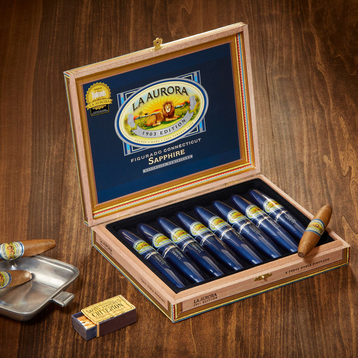La Aurora Preferido Sapphire Tubo cigar – Connecticut-wrapped luxury cigar from Los Angeles cigar shop