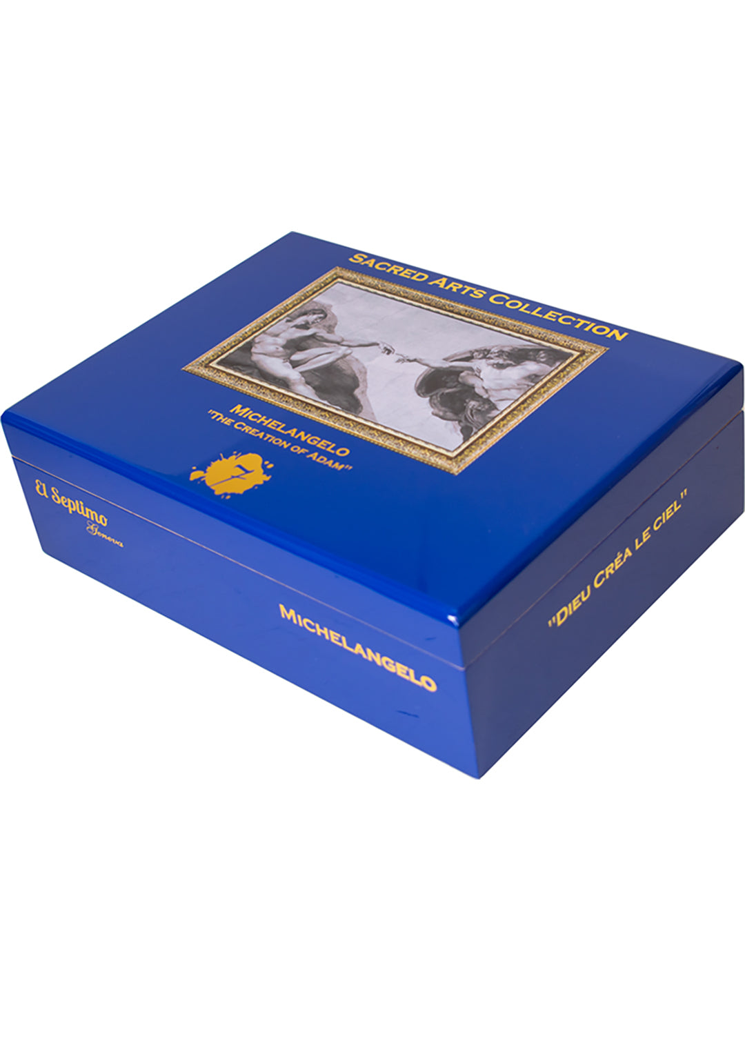 closed blue and gold box of Michelangelo Sacred Arts Collection