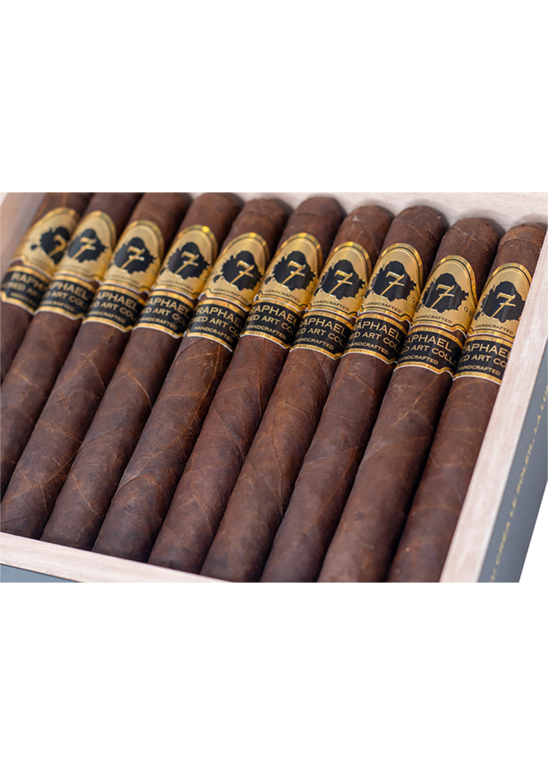 Open box of dark brown El Septimo Raphael  cigars