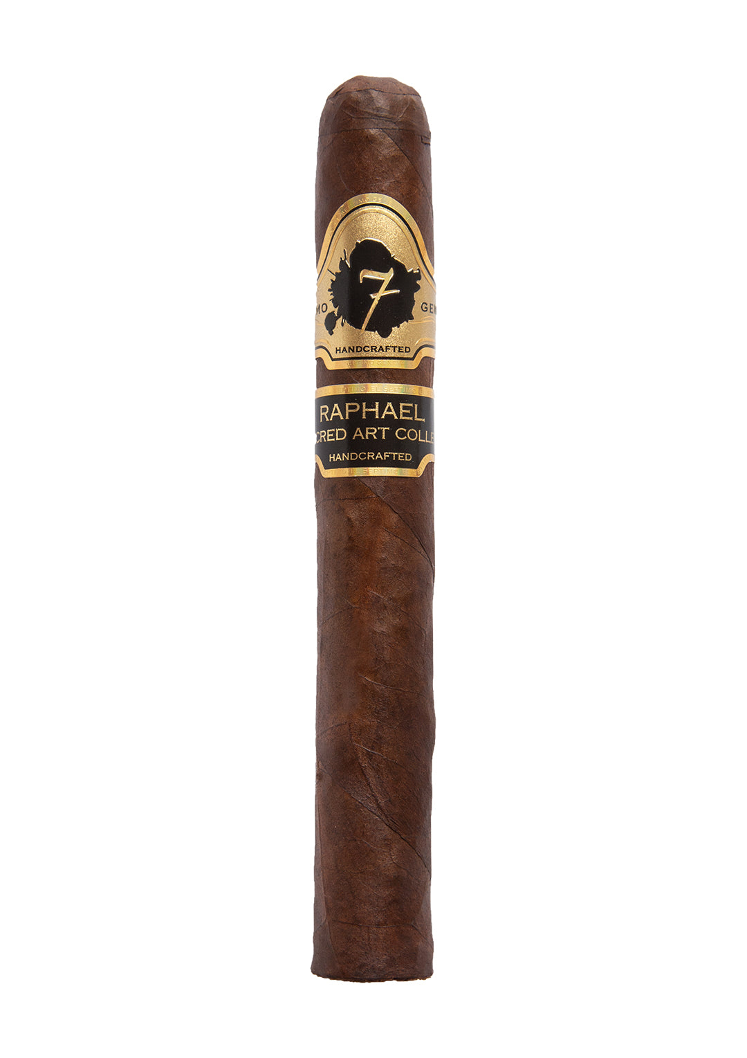 El Septimo Raphael single cigar with black and gold label that reads, Raphael Sacred Art Collection
