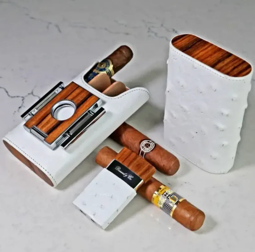 Brizard and Co - Venezia Premium Lighter -  Genuine White Ostrich & Rosewood