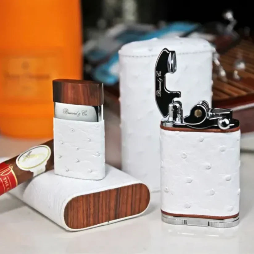 Brizard and Co - Gatsby Table Lighter -  Genuine White Ostrich & Rosewood