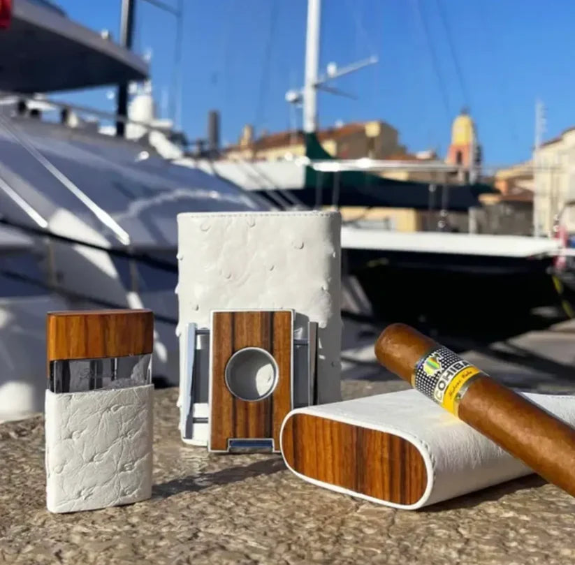Brizard and Co - Venezia Premium Lighter -  Genuine White Ostrich & Rosewood