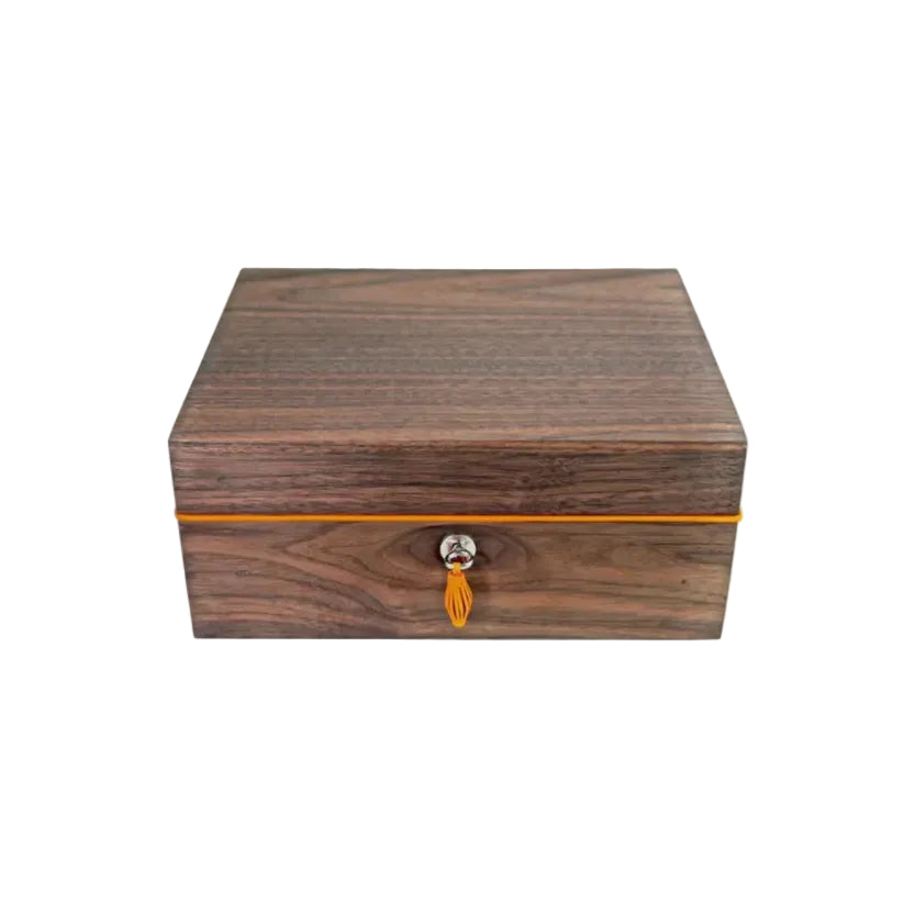 Brizard & Co - “Airflow” Cigar Humidor (30/40 Count) - Curly Walnut and Orange Leather Collection