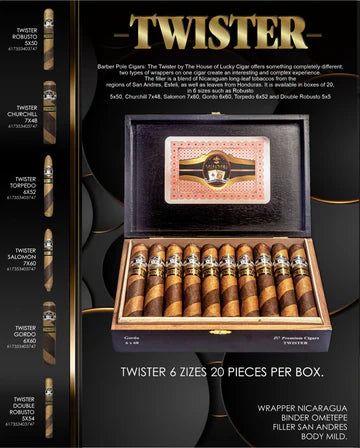 20 luxury cigars in premium cigar box with barber pole cigars