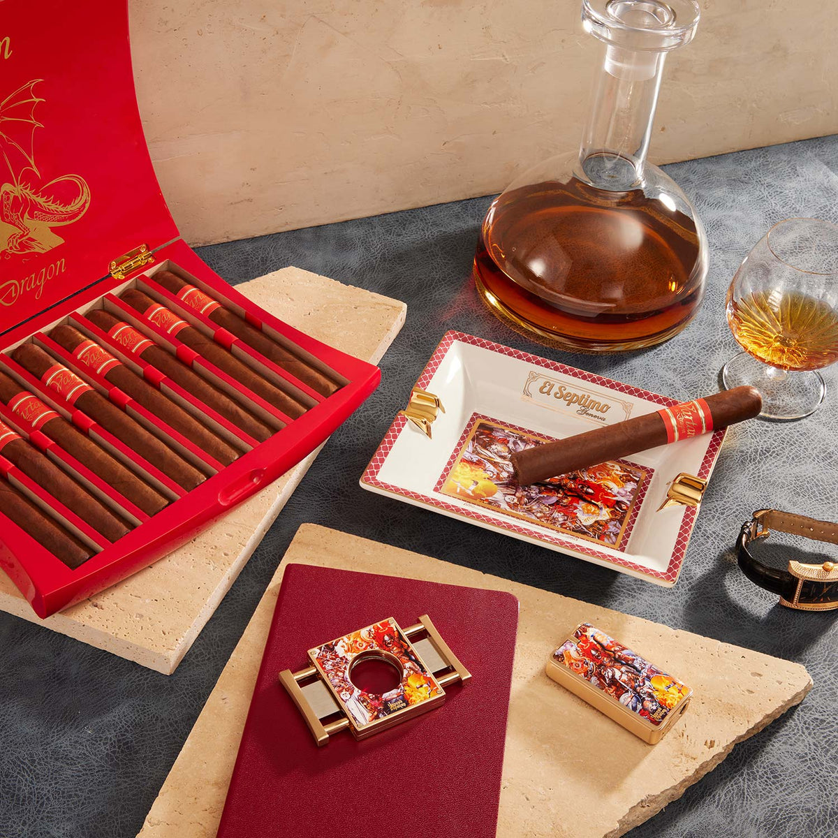 Vartan The Dragon A Bold & Luxurious Premium Cigar in a white el septimo ashtray