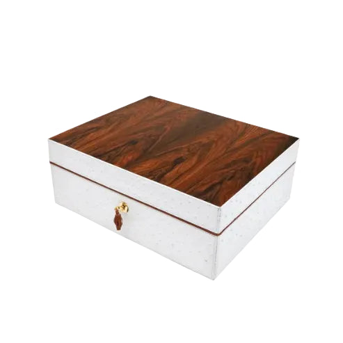 Brizard & Co – “Airflow” Cigar Humidor (30/40 Count) - White Ostrich Leather & Rosewood Collection